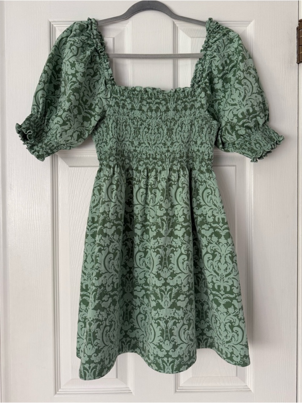 Hill House Mini Dress in Green Jacquard